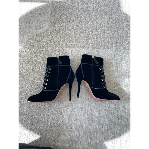 Aquazzura Elena Velvet Ankle Lace-Up Boots in Black Size 36 - Picture 7 of 11